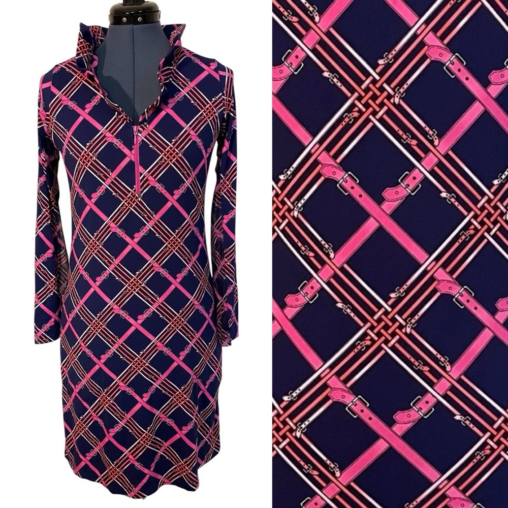 Gottex Lifestyle Rocco Therm CMB Ruffle Collar 1/4 Zip Equestrian Plaid Dress XS